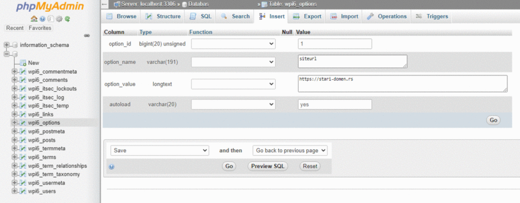 promena adrese u bazi 1024x400 1 - How to change domain name for a WordPress website  (5 ways)