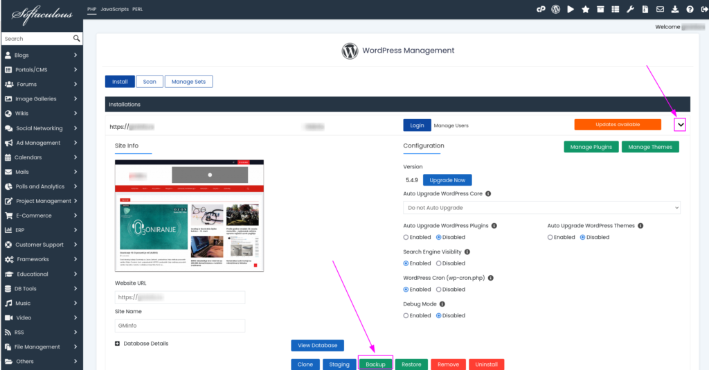 How to Backup a WordPress site using Softaculous image 3 1024x534 - How to Backup a WordPress site using Softaculous