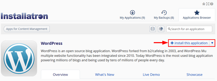 How To Install WordPress Using cPanel and Installatron installatron wordrpess install button - How To Install WordPress Using cPanel and Installatron