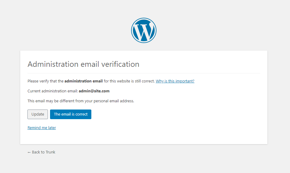 How to disable WordPress Site Admin Email Verification Screen verify WordPress admin email verification - How to disable WordPress Site Admin Email Verification Screen
