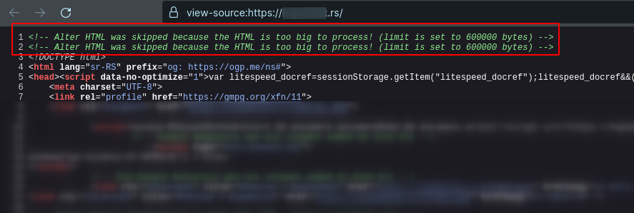 Alter HTML was skipped because the HTML is too big to process!